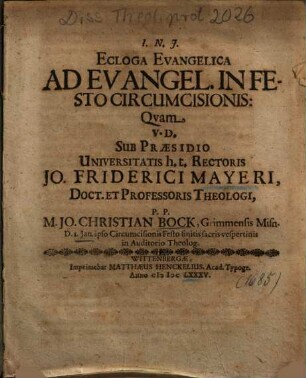 Ecloga Evangelica Ad Evangel. In Festo Circumcisionis