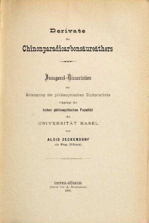 Derivate des Chinonparadicarbonsäureäthers