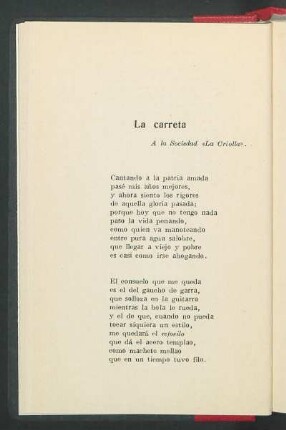 La carreta : A la Sociedad "La Criolla".