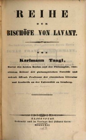 Reihe der Bischöfe von Lavant
