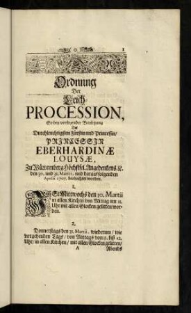 1-10, Ordnung der Leich=Procession...