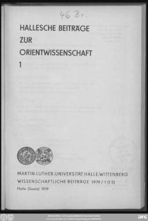 Hallesche Beiträge zur Orientwissenschaft ; 1
