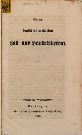 Über den deutsch-österreichischen Zoll- und Handelsverein