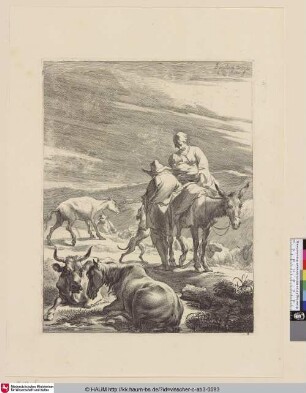 [Die Bäuerin mit dem Wickelkinde; A mother and swathed child riding a donkey]