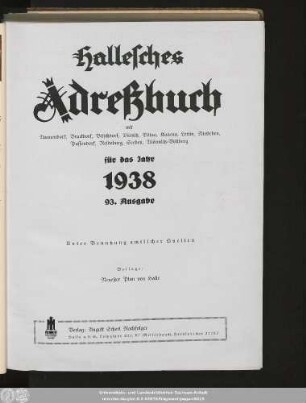 93.1938: Hallesches Adreßbuch : für die Jahre ... unter Benutzung amtl. Quellen