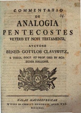Commentatio De Analogia Pentecostes Veteris Et Novi Testamenti