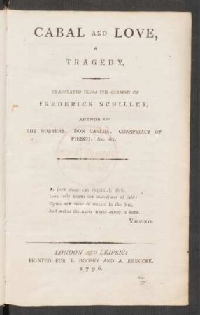 Cabal And Love : A Tragedy