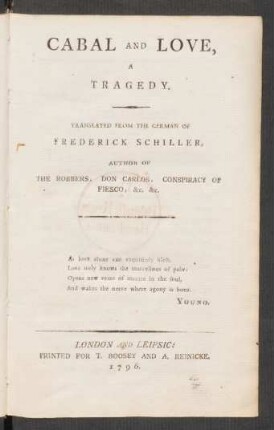 Cabal And Love : A Tragedy