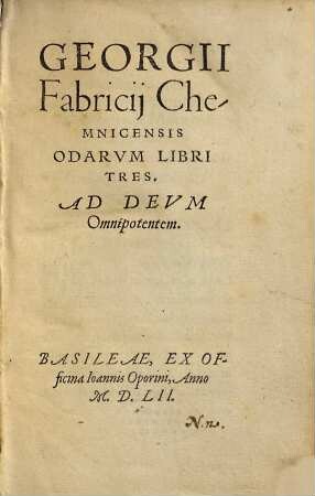 Georgii Fabricii Chemnicensis Odarum Libri Tres