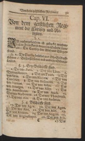 Cap. VI. Von dem geistlichen Regiment der Clerisey und Religion