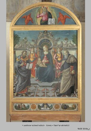 Altar mit Madonna, Engeln, Heiligen und dem segnenden Christus