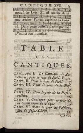 Table des Cantiques.