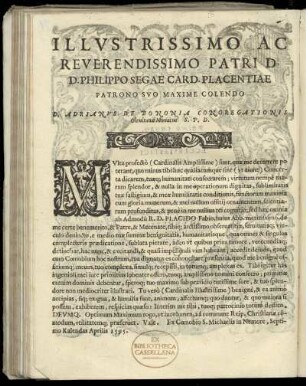 Dedikation an Kardinal Philippo Sega