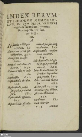 Index Rerum Et Locorum Memorabilium, In Quo Prior Numerus paginam secundum literarum seriem, posterior faciem indicat