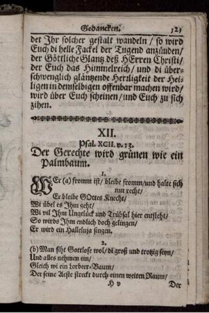 XII. Psal. XCII. v. 13. Der Gerechte wird grünen wie ein Palmbaum