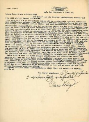 Korrespondenz von Clara Viebig an Grete von Urbanitzky