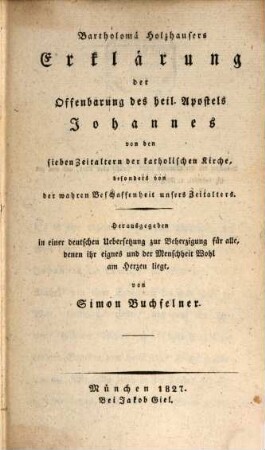 Erklärung der Offenbarung des Heiligen Apostels Johannes