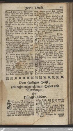 Vom Heiligen Geist, und dessen mannigfaltigen Gaben und Wirckungen, oder Pfingst-Lieder