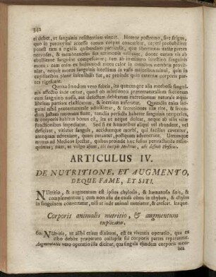 Articulus IV. De Nutritione, Et Augmento, Deque Fame, Et Siti.