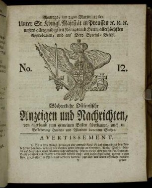 No. 12. Montags, den 24ten Martii 1760.