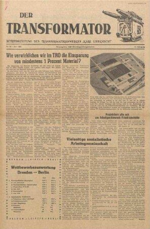 TRO-Betriebszeitung 'Der Transformator'; Nr. 24/1960 (Juli 1960)