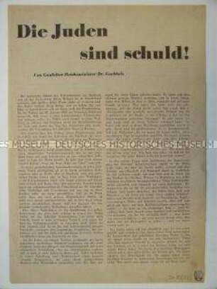 Flugblatt mit einem antisemitischen Artikel von Goebbels