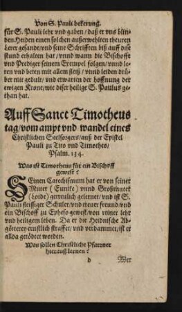 Auff Sanct Timotheus tag/ vom ampt und wandel eines Christlichen Seelsorgers ...