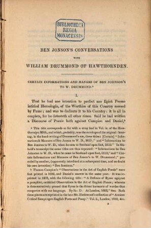 Notes of Ben Johnson's conversations with William Drummond of Hawthornden : Jan. 1619