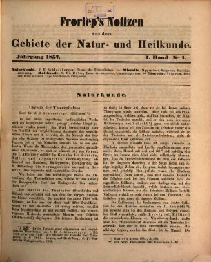 Froriep's Notizen aus dem Gebiete der Natur- und Heilkunde. 1857,1