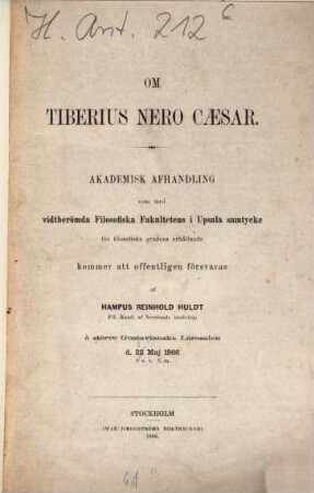 Om Tiberius Nero Caesar : akademisk Afhandling