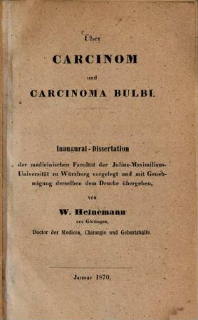 Über Carcinom und Carcinoma Bulbi