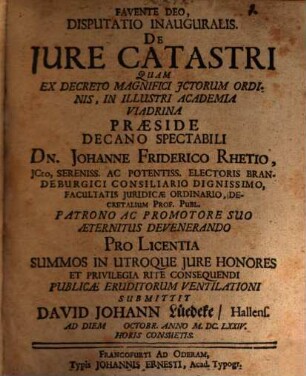 Disp. inaug. de iure catastri