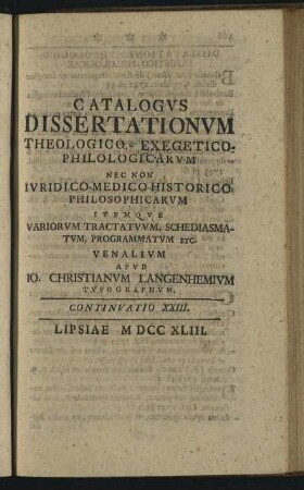 Continuatio XXIII. Lipsiae M DCC XLIII.