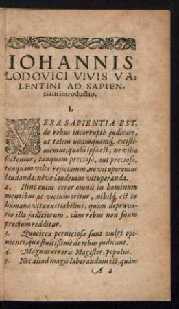 Iohannis Lodovici Vivis Valentini Ad Sapientiam introductio.