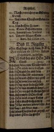 Das II. Register aller Gesänge nach dem ABC.