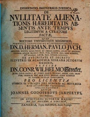 De nullitate alienationis haereditatis absentis ante tempus legitimum a curatore factae