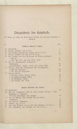 Verzeichnis der Lesestücke