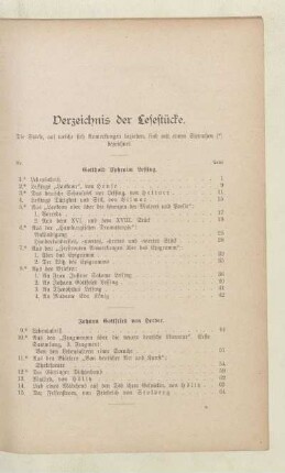 Verzeichnis der Lesestücke