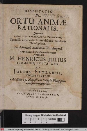 Disputatio De Ortu Animae Rationalis