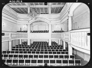 Gotha, Parkallee 15. Schloss Friedenstein. Ekhof-Theater (Einbau 1681-1683, Umbau 1774-1775). Blick von der Bühne über den Zuschauerraum