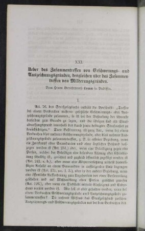 XXI. Ueber das Zusammentreffen von Erschwerungs- und Auszeichnungsgründen, desgleichen über das Zusammentreffen von Milderungsgründen