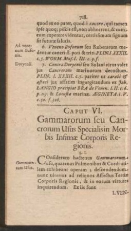 Caput VI. Gammarorum seu Cancrorum Usus Specialis in Morbis Infimae Corporis Regionis.