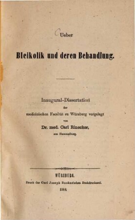 Ueber Bleikolik und deren Behandlung