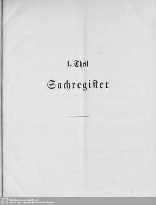 I. Teil: Sachregister