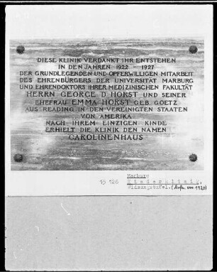 Gedenktafel für George D. Horst und seiner Frau Emma, geborene Goetz
