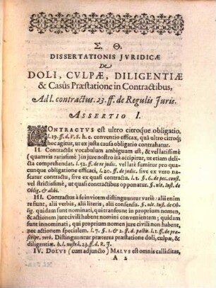Diss. iur. de doli, culpae diligentiae et casus praestatione in contractibus : Ad explicationem L. contractus XXIII. ff. de reg. iur.