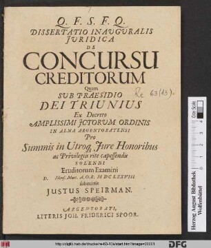 Dissertatio Inauguralis Iuridica De Concursu Creditorum