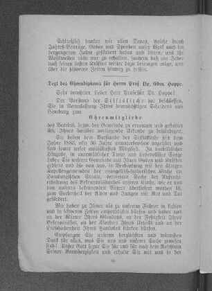 Text des Ehrendiploms für Herrn Prof. Dr. Edm. Hoppe.