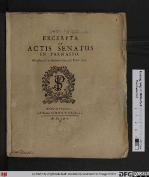 Excerpta Ex Actis Senatus In Parnasso