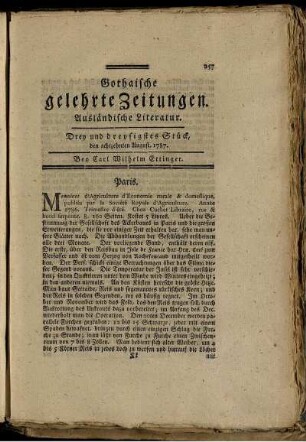 Drey und dreysigstes Stück, den achtzehnten August, 1787.